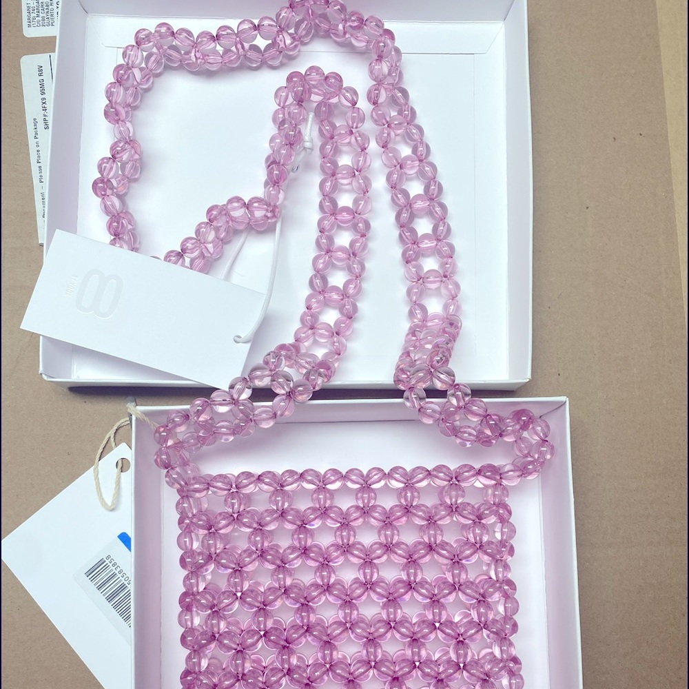 Pink clear beaded woven pink clear crossbody bag - Picture 7 of 15